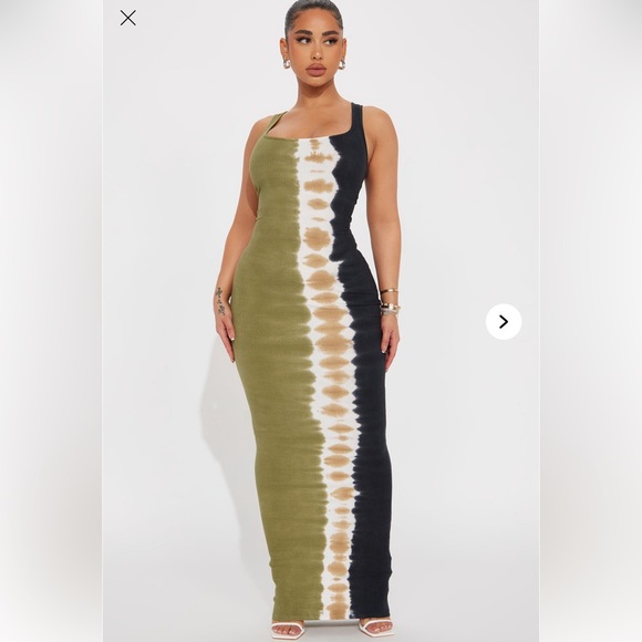 Elegant Olive and Black Tie-Dye Maxi Dress - Picture 1 of 4